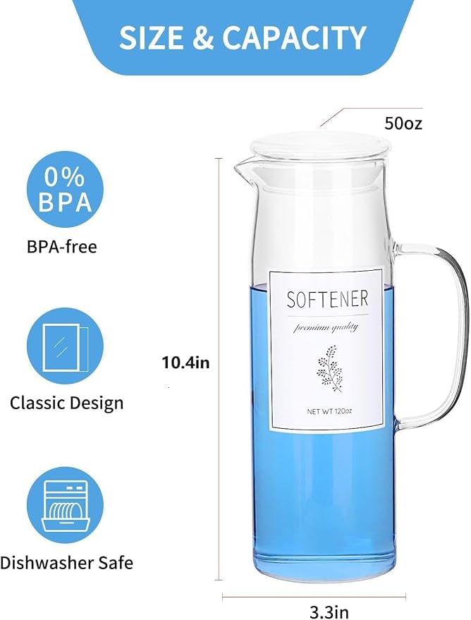 Laundry Detergent Dispenser Set with Labels and Handle for Laundry Room Organization and Storage- Easy Pour 2 Pack 50 oz Liquid Laundry Containers for Laundry Room Decor, Farmhouse Decor
