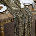 Artoid Mode Black Gold Gauze Table Runner 120 Inch 10Pcs, Glitter Metallic Foil Sheer Dining Wedding Anniversary Holiday Birthday Table Decor for Home Party