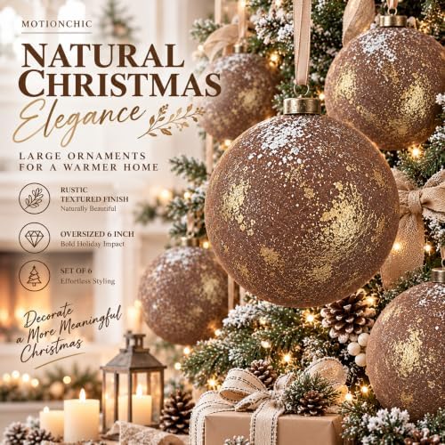 6 Pcs 6'' Large Neutral Christmas Ball Ornaments Terracotta Brown