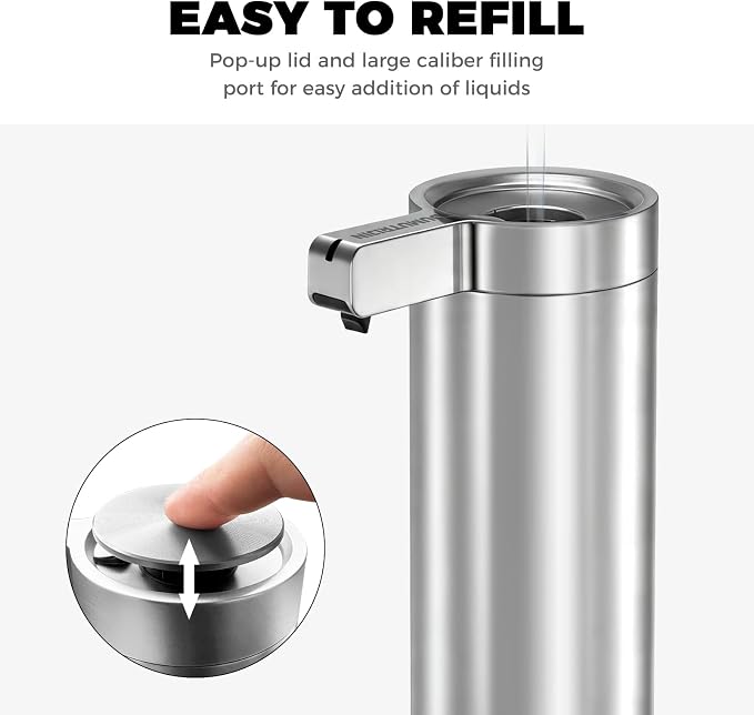 Touchless Automatic Soap Dispenser Stainless Steel with Sensor Infrared 9 oz Electric IPX5 Waterproof USB-C Charging Motion Sensor for Kitchen & Bathroom (Silver)