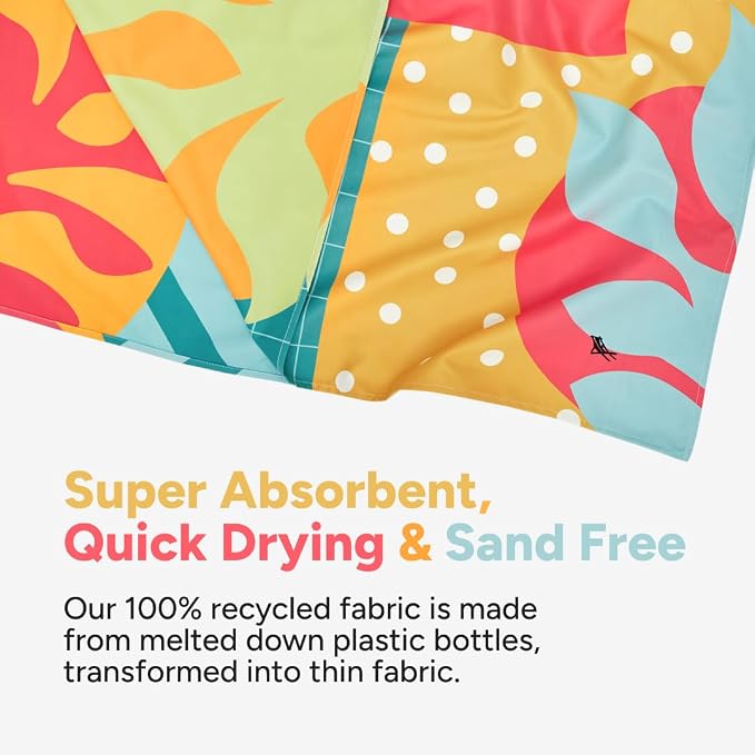 Dock & Bay Beach Towel - Quick Dry, Sand Free - Compact, Lightweight - 100% Recycled - Includes Bag - Good Times & Tan Lines - Extra Large (200x90cm, 78x35)