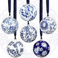 Cindeer 6 Pcs Blue and White Christmas Porcelain Balls, Classic Style