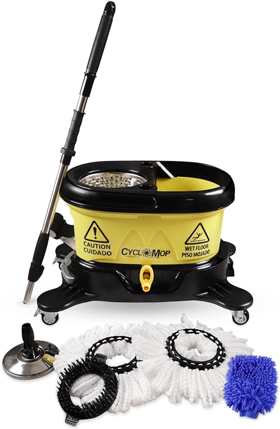 CycloMop® Commercial Spinning Spin Mop with Dolly Wheels - Heavy Duty Design for Years of Use