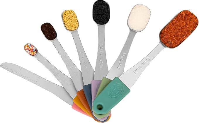 Magnetic Measuring Cups and Spoons Set 14, Stainless Steel Measuring Cups and Spoons Set for Dry & Liquid, Heavy Duty Metric Measuring cups & Spoons with Leveler for Baking & Cooking, Color