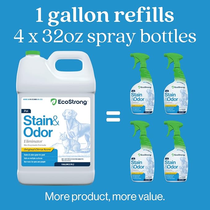 Eco Strong Pet Stain and Odor Remover - Cat Urine Enzyme Cleaner Destroyer, Urine Destroyer for Dogs, Pet Urine Enzyme Cleaner - 128 Oz (Pack of 2)