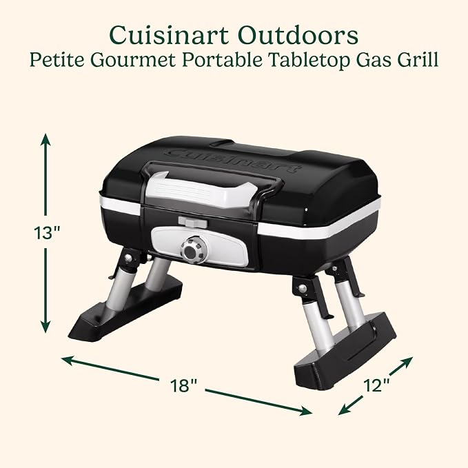Cuisinart Gas Grill, Petite Gourmet, Foldable Design with Handle, 5,500 BTU