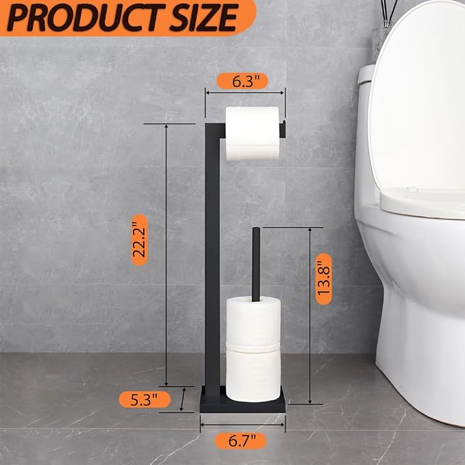 GERZWY SUS 304 Stainless Steel Toilet Paper Holder, Free Standing Lavatory Pedestal Toilet Paper Stand with Reserve, Matte Black DZY004-BK