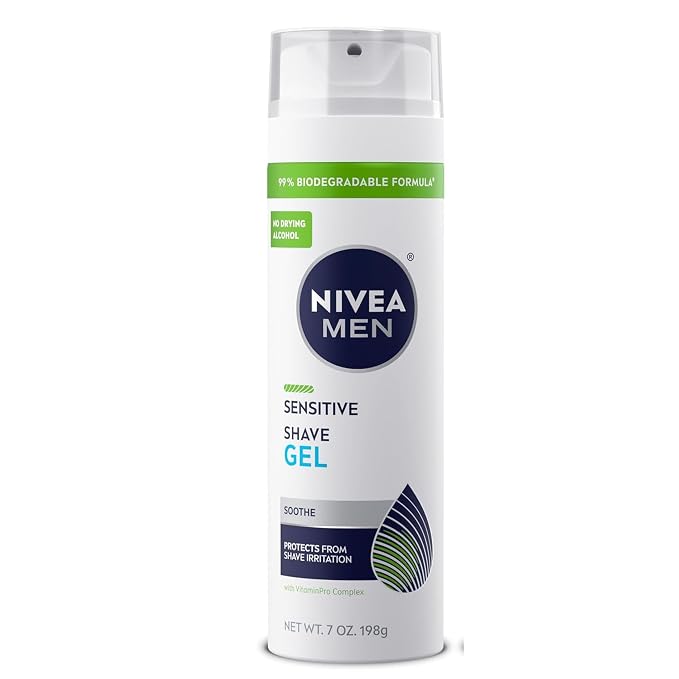 NIVEA FOR MEN Sensitive, Shaving Gel 7 Ounce (Pack of 10)