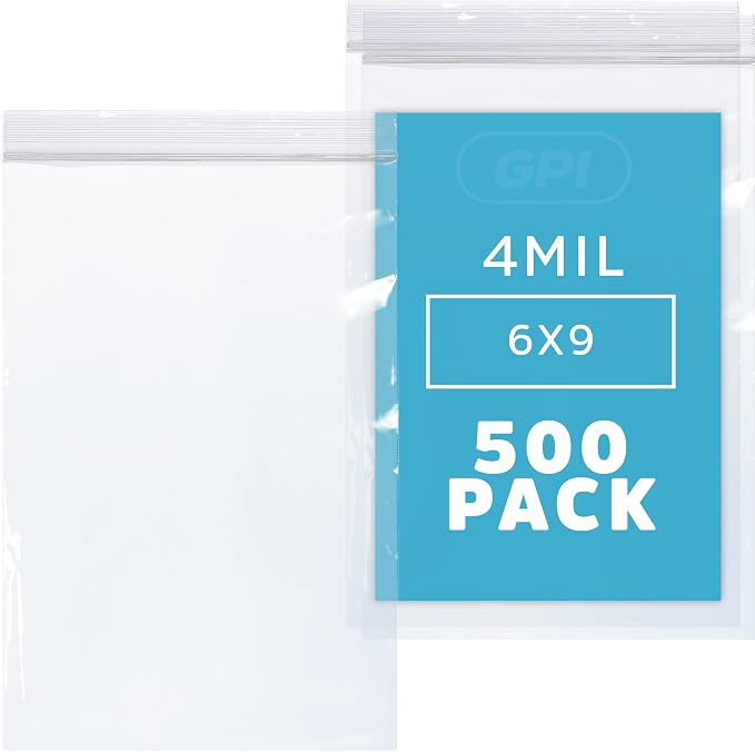 6" x 9" Heavy-Duty Zip Bags - 500 Count - Clear Plastic Reclosable Zipper Baggies, 4 Mil Thick Freezer Storage Poly Bags with Resealable Zip Top Lock for Packaging Food, Tools & Sharp Objects.