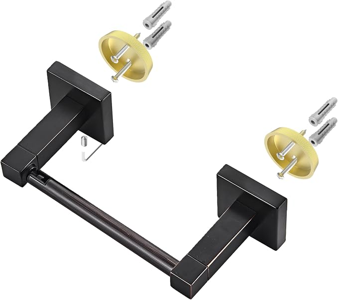 Ruacq Toilet Paper Holder Oil Rubbed Bronze-Toilet Paper Holder Wall Mount Double Post Pivoting Square-Toilet Tissue Roll Holder Rustproof Stainless Steel
