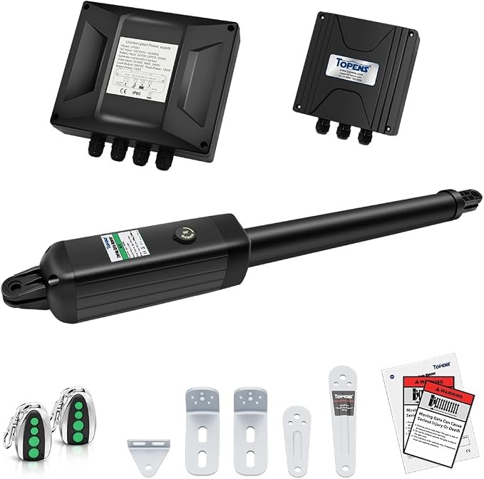 TOPENS A5131 Single Swing Gate Opener Medium Duty Automatic Gate Motor for Single Swing Gates Up to 16ft, Electric Driveway Gate Operator AC Powered with Remote Control Kit Solar Compatible