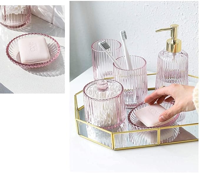 Soap Dispenser - Bathroom Countertop Pump Bottles, Five-Piece Bathroom Set, Bathroom Accessories Set Glass Mouthwash Cup, Hand Sanitizer Bottle, Toothbrush Cup, Toothbrush Holder