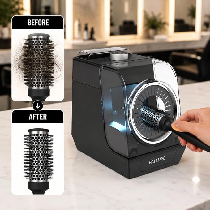 Pallure Automatic Hair Brush Cleaner – Removes Hair And Disinfects In Seconds, Removes Dust & Build Up from Hair Brushes – Salon & Home Cleaning Tool for Stylists and Beauty Lovers