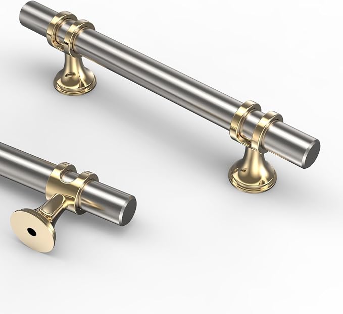 Asidrama 30 Pack 3.75 Inch(96mm) Gold and Brushed Satin Nickel Cabinet Pulls Heavy-Duty Solid Kitchen Cabinet Handles Oil Rubbed Drawer Hardware for Bathrooms Cupboard