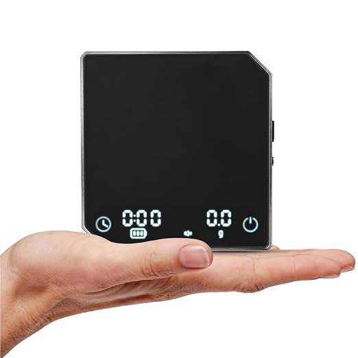 Espresso Scale with Timer - MUVNA Mini Coffee Scale 0.1g Precision Rechargeable, Metal Body Portable Digital Scale for Pour Over/Espresso with Flow Rate Display, Automatic Timing, Black