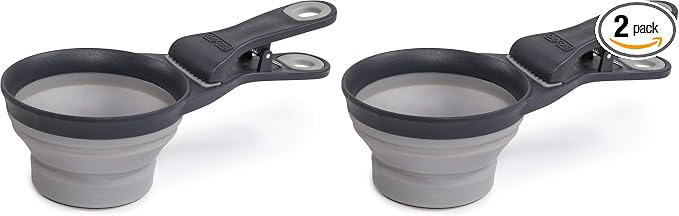 Dexas Pets Collapsible KlipScoop Collapsible Dry Dog Food Scoop and Dog Food Bag Clip, 1 Cup Capacity, Light Gray (PW660432429) (Pack of 2)