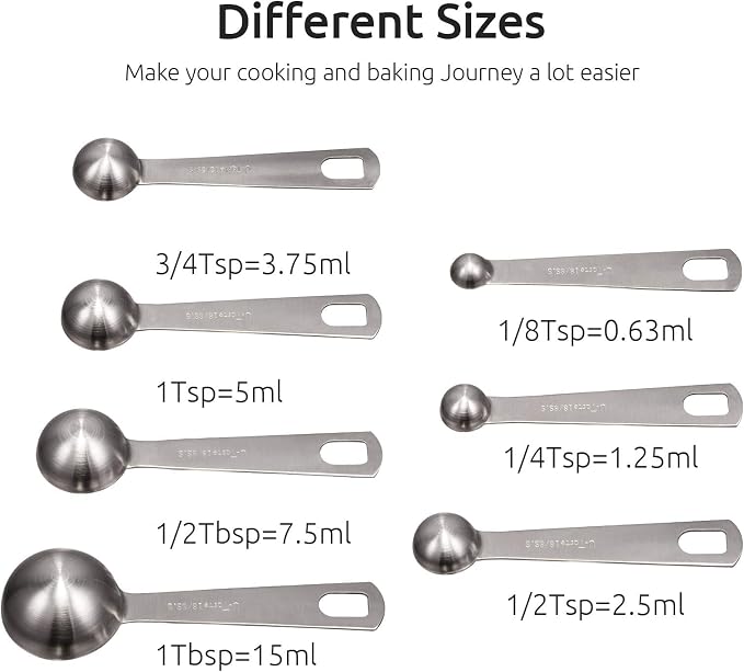 U-Taste 18/8 Stainless Steel Measuring Spoons Set of 7 and Measuring Cup Set of 7 for Dry and Liquid Ingredient with Engraved Measurement
