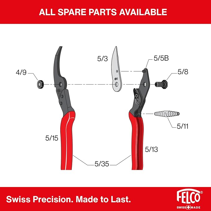 Felco F5 Pruning Shears – 8.9" All Steel Large Swiss-Made Garden Clippers| Hand Pruners for Garden & Landscape | Garden Tool Cutter with Precision Bypass Blade, Forged Aluminum Body, Replaceable Parts