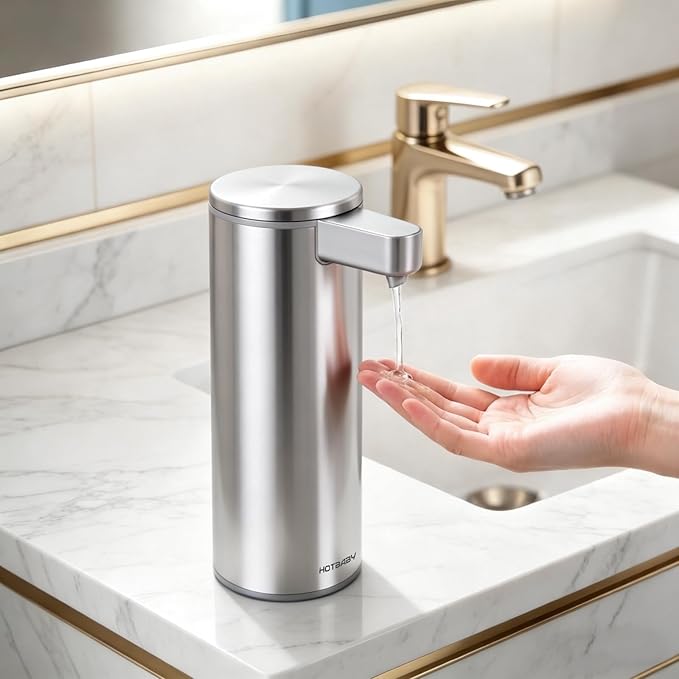 Automatic Liquid Soap Dispenser Touchless: Stainless Steel Hand Soap Dispenser Auto - Free Touch Electric Soap Dispenser Rechargeable with Sensor for Kitchen, Bathroom, Commercial (Silver)