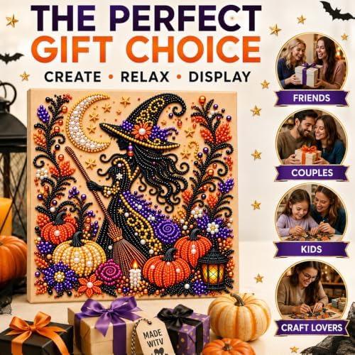 Diamond and Pearl Art Kits for Adults, Halloween Decorations, Framed Decor