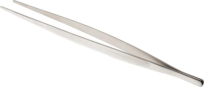 Mercer Culinary 18-8 Stainless Steel Chef Plating Tongs, Straight Tip, 11-3/4 Inch