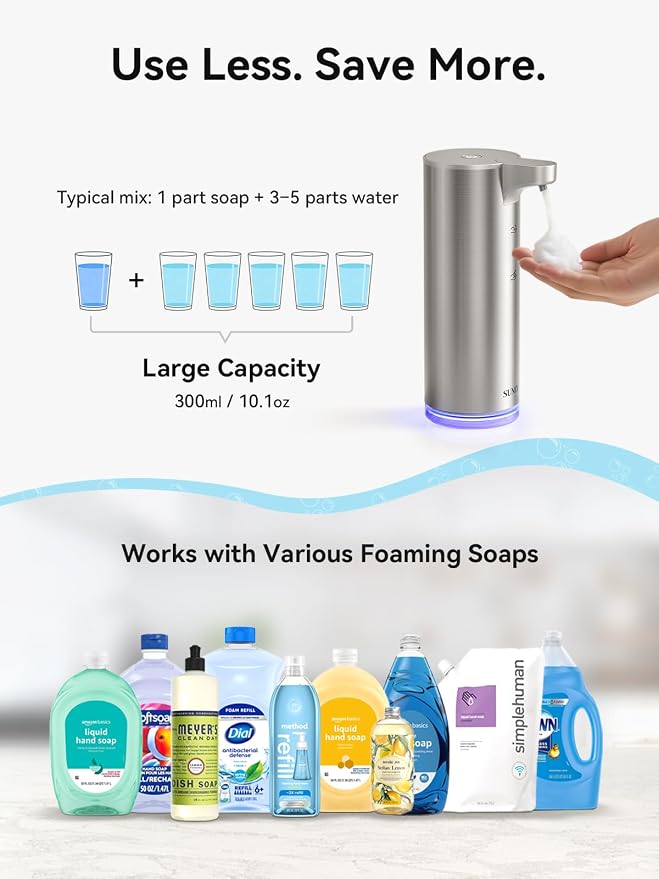 SUNLY Automatic Foaming Soap Dispenser Touchless, 0.2s Fast Sensor, USB-C Rechargeable, Smudge-Resistant Stainless Steel, Hand Soap Dispenser for Bathroom, Kitchen, Hotel, Silver