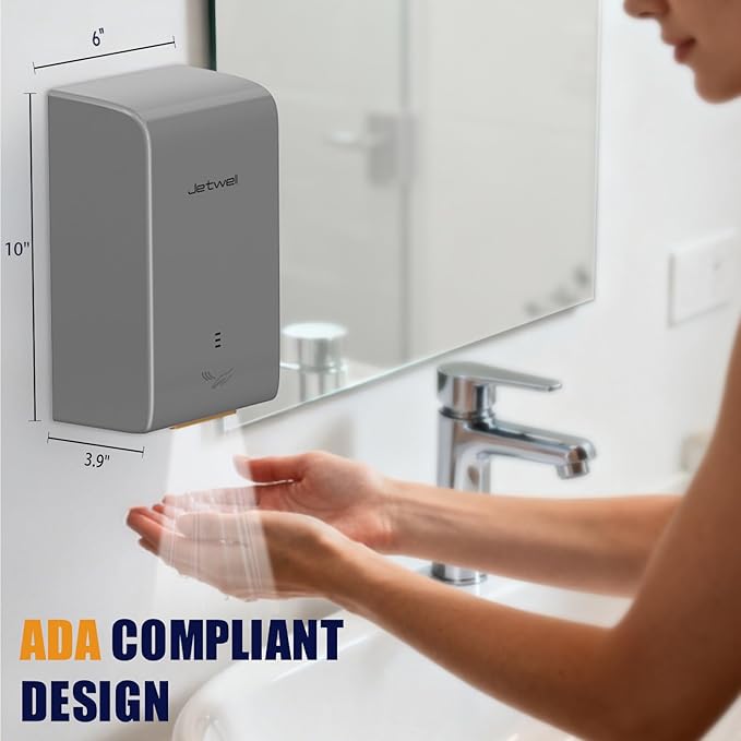 JETWELL ADA Compliant Hand Dryer, ABS Plastic Cover Hard Wired Design, AC 110V-130V JW2825 (Silver)