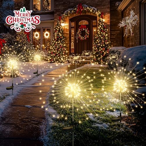 GIGALUMI 8 Pack Solar Firework Lights Outdoor, Garden Decor, Warm White