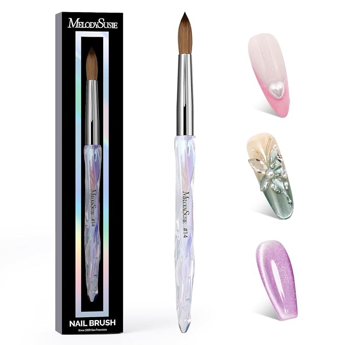 MelodySusie Kolinsky Acrylic Nail Brush, 100% Pure Kolinsky Hair, Professional Nail Brush for Acrylic Powder Nail Extension and 3D Nail Carving, for DIY Home Salon, Size 14