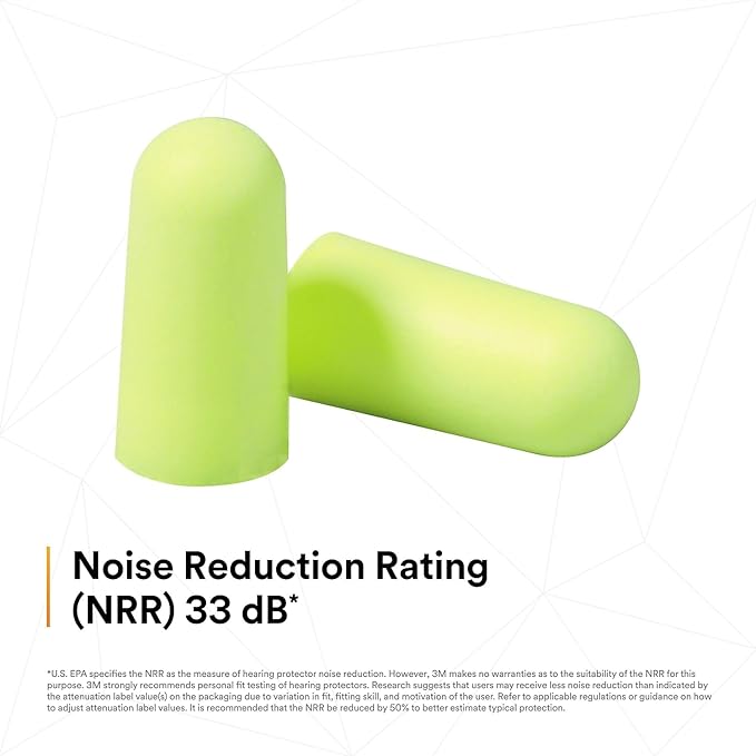 3M Ear Plugs, E-A-Rsoft Yellow Neons 315-1250, 200 Pair of Disposable Earplugs, Pairs Individually Wrapped, Regular Size, Uncorded, 33 NRR, Tapered Cylinder Shape, Slow Recovery Foam