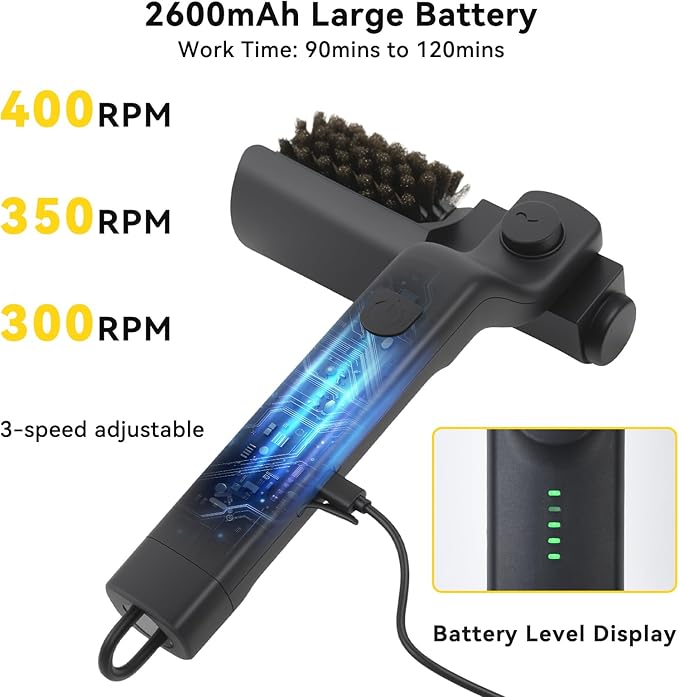 Electric Grill Brush, 3 Speed Powerful BBQ Cleaning Brush with 180° Adjustable Head, Stainless Steel Wire Automatic Grill Cleaner for Outdoor Camping & BBQ Accessories