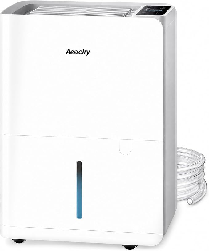 AEOCKY 50 Pint/Day Compressor Dehumidifier, 3500Sq.Ft for Basement, Home, Bedroom, Bathroom, with Drain Hose, 0.8 Gallon Water Tank Capacity, Intelligent Humidistat, Quiet