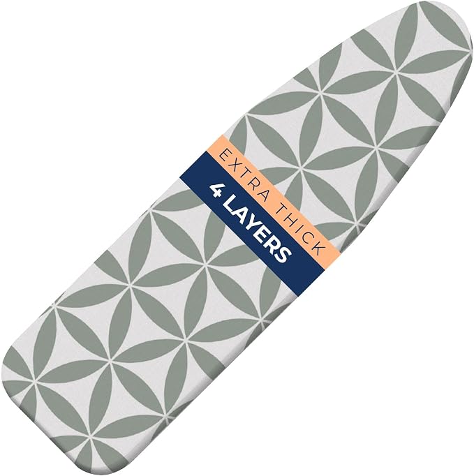 Ironing Board Cover and Pad Extra Thick Heavy Duty Padded 4 Layers Non Stick Scorch and Stain Resistant 15x54 and 3 Fasteners Elastic Edge with Bonus Protective Scorch Mesh Cloth
