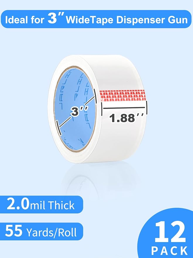 JARLINK 12 Rolls Clear Packing Tape, Heavy Duty Packaging Tape | 1.88 Inches Wide and 55 Yards per Roll, 660 Total Yards. Value Bulk Pack Clear Box Sealing Tape for Shipping