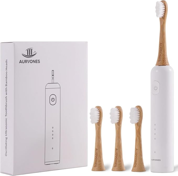 Ultrasonic Oscillating Electric Toothbrush with Bamboo Heads | Wave Bamboo Electric Toothbrush with Smart Timer, Sweeping & Vibrating, 4 Modes, IPX7 Waterproof, 90-Day Battery Life