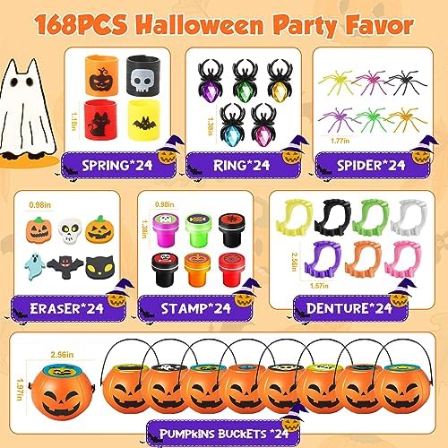 168pcs Halloween Party Favors for Kids, Prefilled Pumpkins Halloween Toys