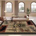 Vintage Lodge Cabin Bear Rugs for Dining Room Non-Slip Rustic Forest Wildlife Style Throw Rug Home Decor Lattice Border Floor Carpet Mat 4'x6'