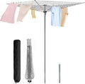 164Ft Outdoor Umbrella Clothes Drying Rack, 67.52" H | Collapsible 4-Arm Rotary Clothesline For Lawn, Garden & Backyard, Metal Frame For Outdoor Natural Laundry Drying