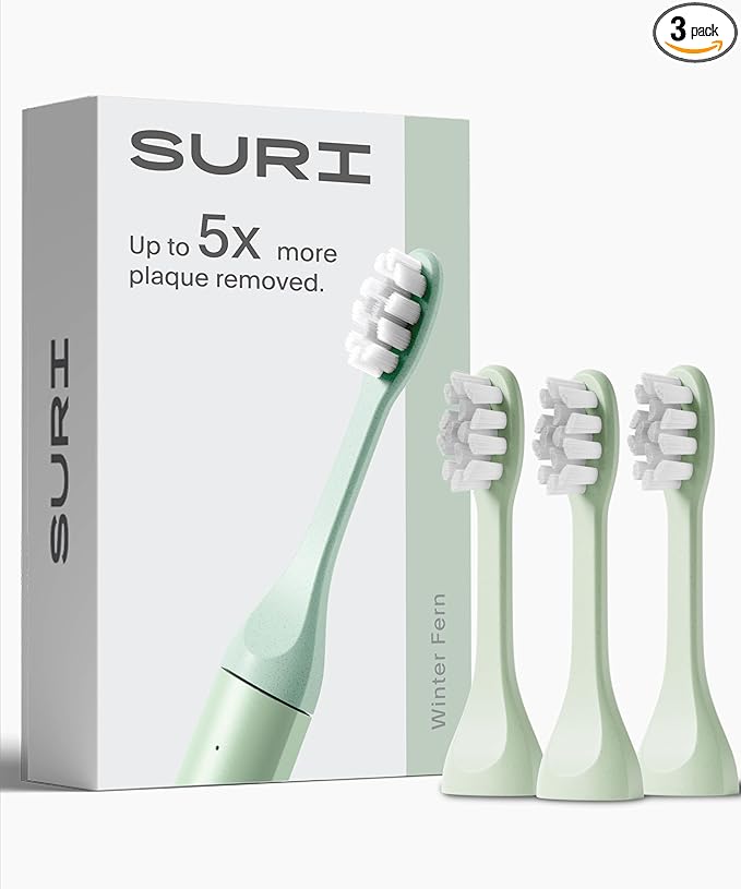 SURI Recyclable Plant-Based, Electric Toothbrush Heads - Long Lasting Replacement Heads | Compatible Only Sonic Electric Toothbrush - Winter Fern, Pack of 3