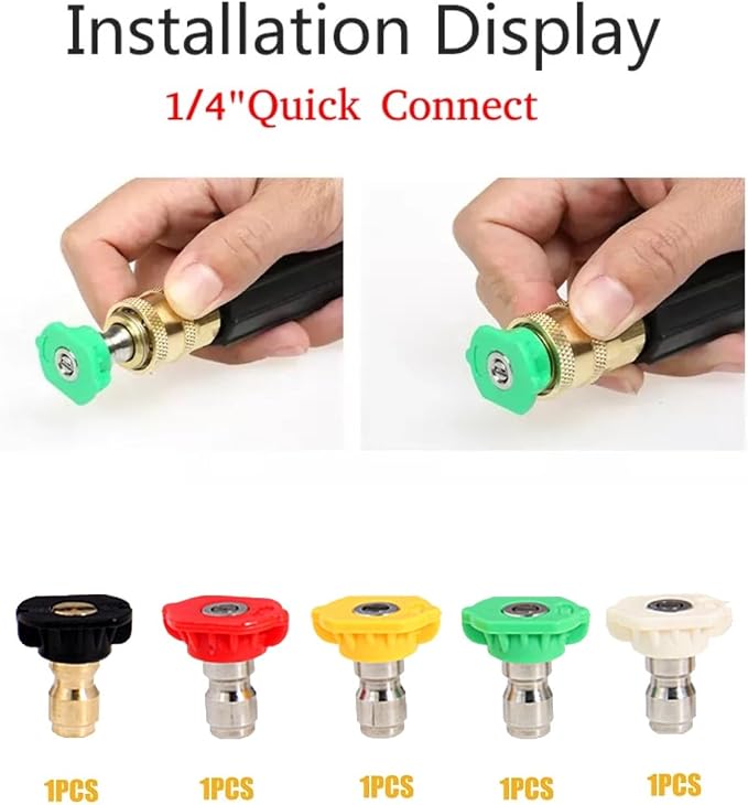 Car Washer Accessories Tips-5,5 Nozzle Tips Set with Holder, 1/4 Inch Quick Connect, Up to 4000 PSI for Car Washing and Outdoor Cleaning
