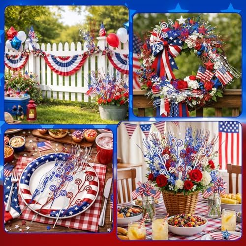 Daifunli 36 Pcs Christmas Tree Pick Spray Ornament, Red Blue, 17'' 12''