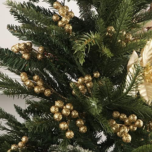 Fangoo 20 Pack 7 Inch Artificial Gold Berry Stems for Christmas Tree Decor