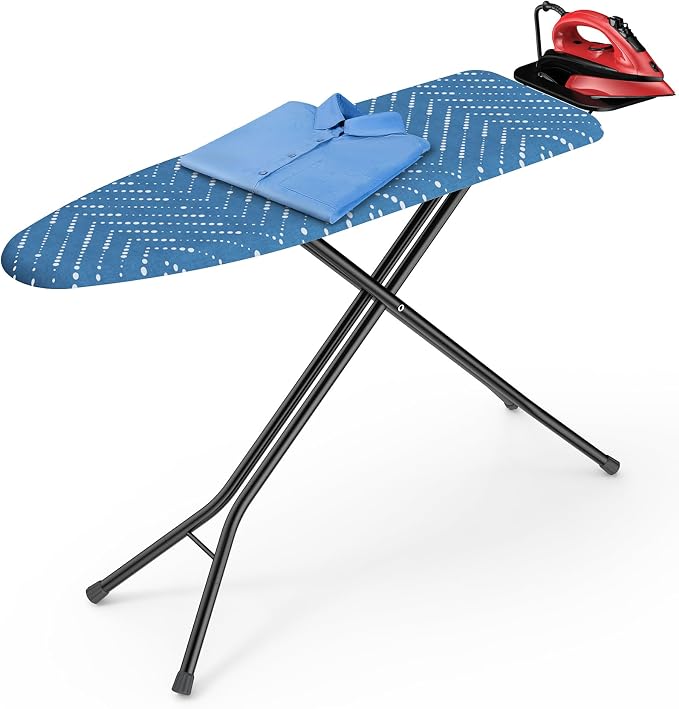 Kitsure Folding Ironing Board - Height Adjustable Iron Board in Full Size, Wobble-Free & Heavy-Duty Ironing Board with Cover and Pad for Heat Resistance, Blue, 43"L x 13"W x 35.8"H, Garment Steamer