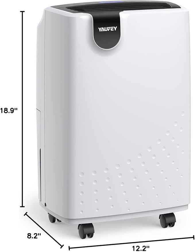 Yaufey 2500 Sq. Ft. Dehumidifier for Home and Basements with Auto or Manual Drainage, 0.48 Gallon Water Tank, Low Noise and 24H Timer