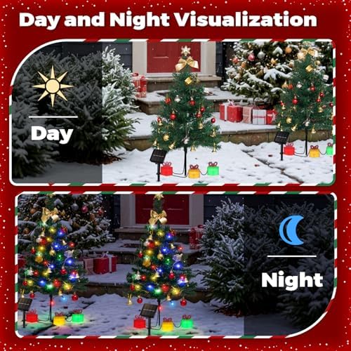 Christmas Tree Solar Lights, Outdoor Decorations, 4 Pack