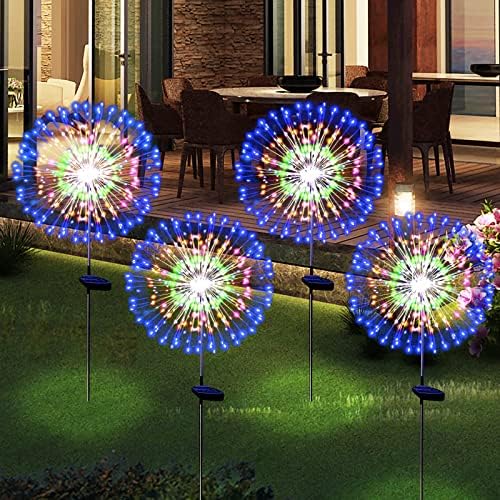 Solar Garden Firework Lights Outdoor Waterproof 2 Pack Solar Powered Art Stake Twinkle Lighting Outside Solar Lights Upgrad 180 LED Sparklers Lights for Yard Party Christmas Decorations (Colorful)