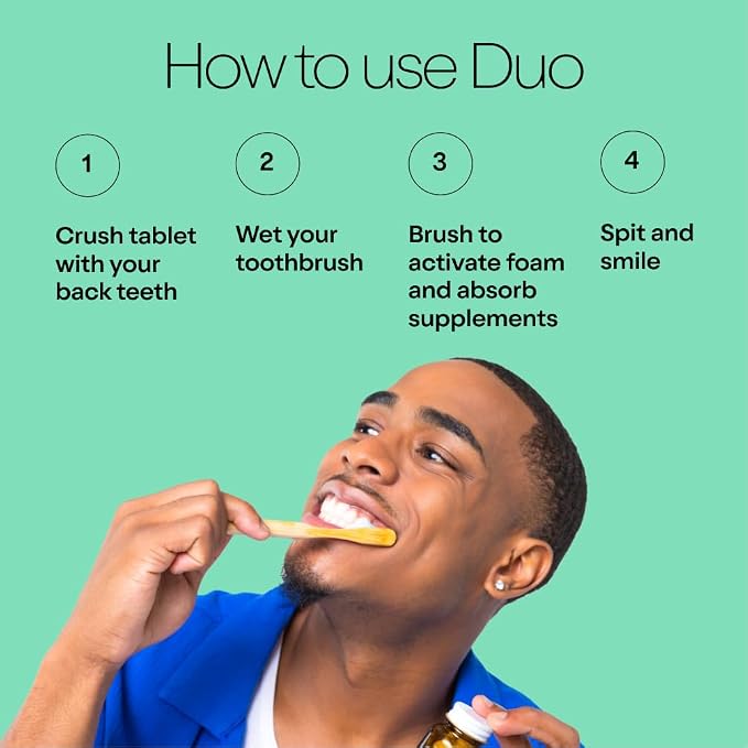 Duo Toothpaste Tablets, Vitamin D3 B12, Nano-Hydroxyapatite, Wild Mint | Nano-hydroxyapatite, enamel remineralization, gentle whitening, sensitivity relief, vitamin D3 and B12, wild mint sage taste