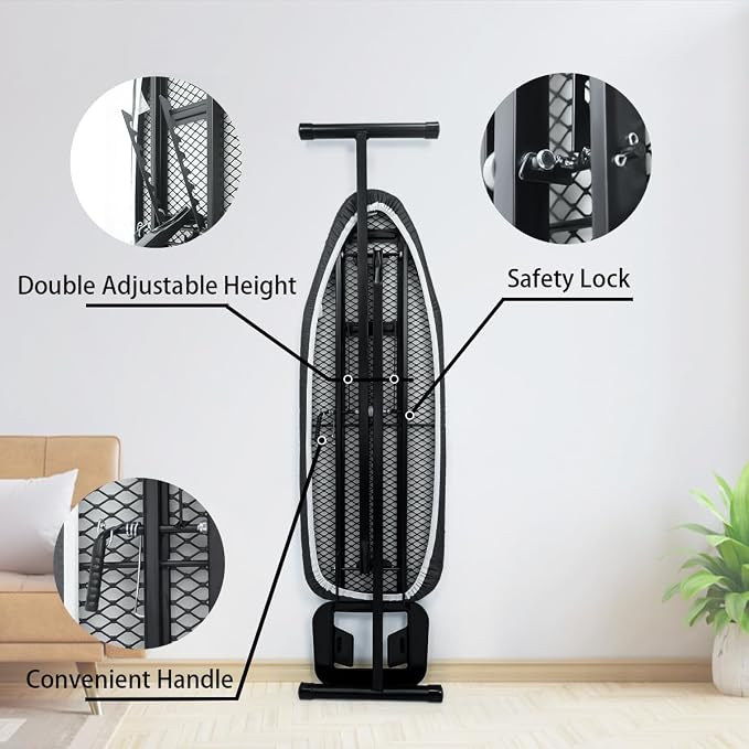 Duwee 12"x36" Ironing Board with Heat Resistant Cover and Thicken Felt Pad | Folding Adjustable Height Compact Ironing Board,Light Weight,Easy to Storage,Black