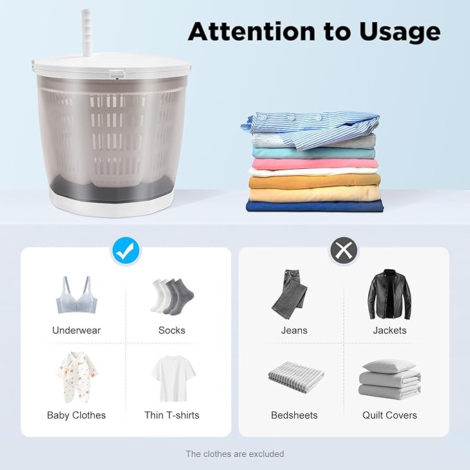 2 in 1 Hand Crank Manual Washing Machine and Spin Dryer, Portable Non-Electric Compact Washer for Small Loads, Baby Clothes, RV, Dorm, Apartment, Camping, Easy to Use Mini Laundry Machine