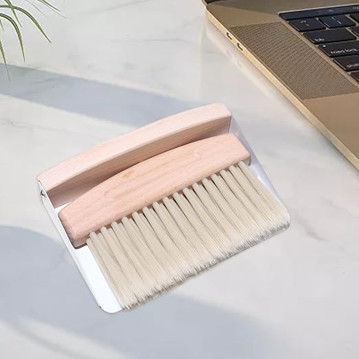 Dustpan Brush Set, Broom Dustpan Combo Wooden Handle, Black PET bristles(White Nylon Bristles)